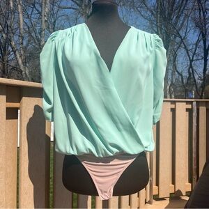 Amanda Uprichard Revolve Arabella Bodysuit Mint Green Size S Puffed Sleeves